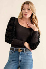 And The Why Textured Puff Sleeve Bodysuit
