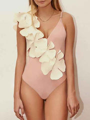 Contrast Flower Spaghetti Strap: One-Piece Swimwear