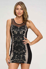 Mesh and Lace Appliqué Mini Dress – Elegant Evening Wear