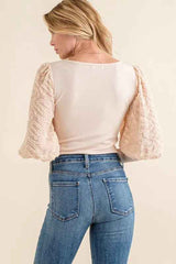 And The Why Textured Puff Sleeve Bodysuit
