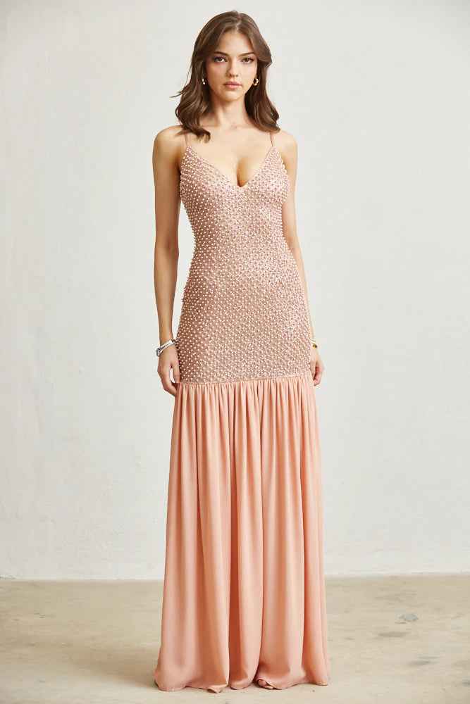 Chiffon Pearl with Glitter Maxi Dress