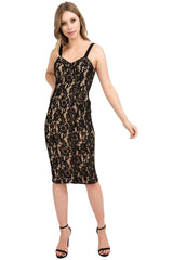 Bianca Lace Bodycon Midi Dress - Back Gold Zipper Detail