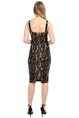 Bianca Lace Bodycon Midi Dress - Back Gold Zipper Detail