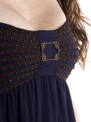 Blue Flowy Dress with Gold Embellishments - Mağazam