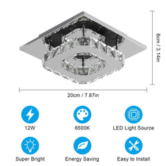 Kristall-LED-Deckenleuchte, moderne Deckenleuchte, 12 W, 6500 K, moderne quadratische Deckenleuchte, LED-Kronleuchter für Küche, Schlafzimmer, Durchmesser 20 cm