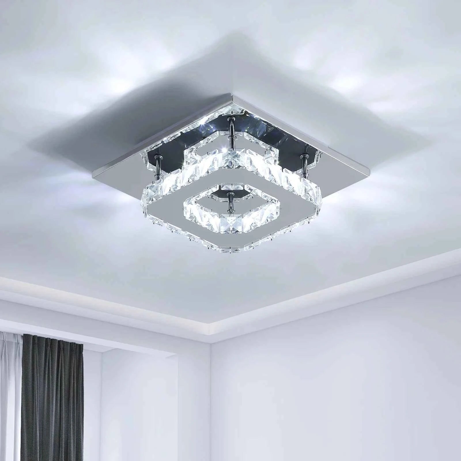 Kristall-LED-Deckenleuchte, moderne Deckenleuchte, 12 W, 6500 K, moderne quadratische Deckenleuchte, LED-Kronleuchter für Küche, Schlafzimmer, Durchmesser 20 cm