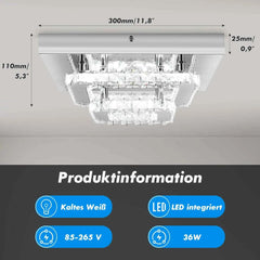 Kristall-LED-Deckenleuchte, moderne Kristalllampe K9 Edelstahl 36W Deckenlampen für Küche, Schlafzimmer, Durchmesser 30 cm