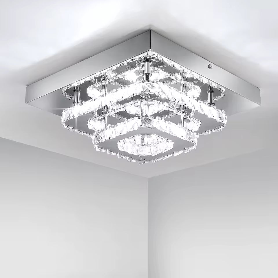 Kristall-LED-Deckenleuchte, moderne Kristalllampe K9 Edelstahl 36W Deckenlampen für Küche, Schlafzimmer, Durchmesser 30 cm