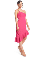 Rufflin' Round Dress - Fuchsia Ruffle Hem Midi Asymmetric Cocktail