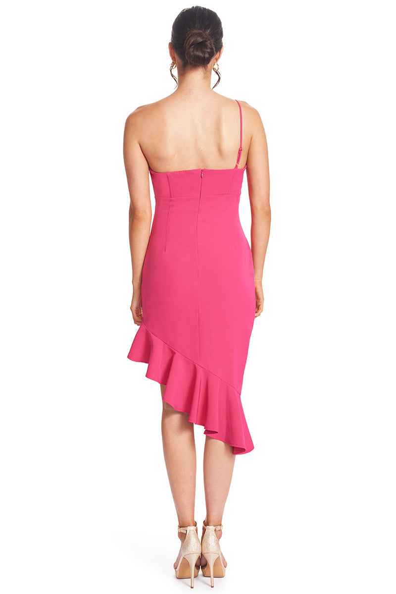 Rufflin' Round Dress - Fuchsia Ruffle Hem Midi Asymmetric Cocktail