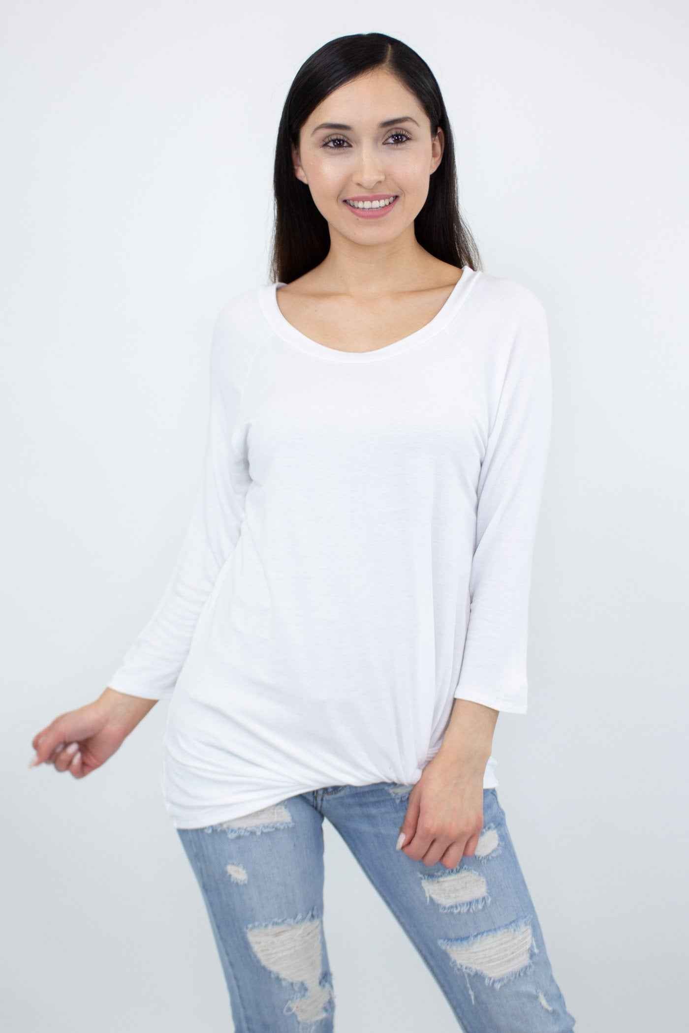 Twisted Front Comfortable Top - White