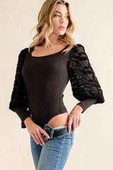And The Why Textured Puff Sleeve Bodysuit