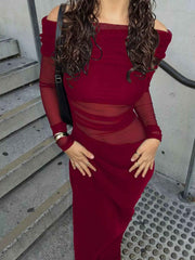 Off-Shoulder Long Sleeve Ruched : Bodycon Maxi Dress