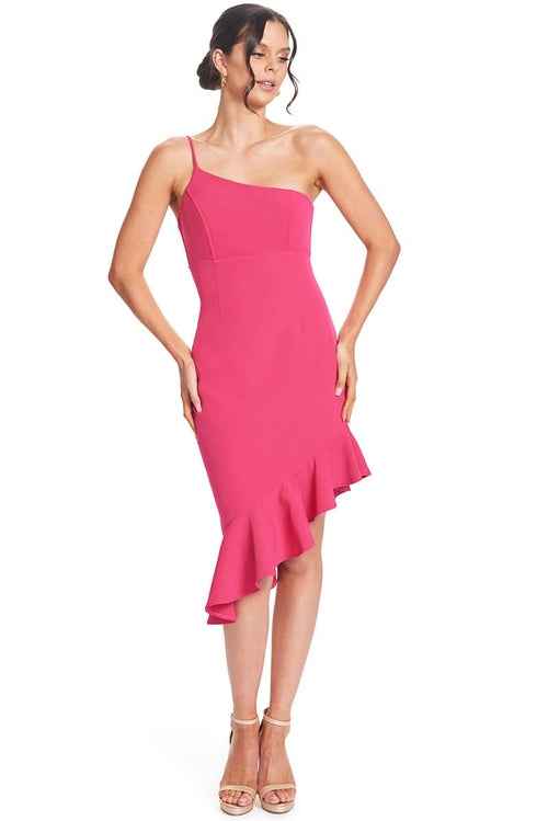 Rufflin' Round Dress - Fuchsia Ruffle Hem Midi Asymmetric Cocktail