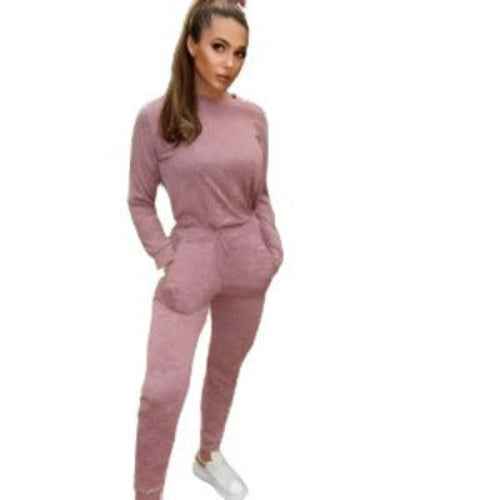 Women's Fashion Loungewear Crew Neck Jogger Lounge Set Pink