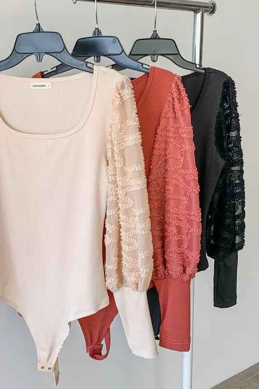 And The Why Textured Puff Sleeve Bodysuit