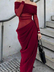 Off-Shoulder Long Sleeve Ruched : Bodycon Maxi Dress
