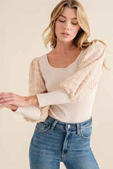 And The Why Textured Puff Sleeve Bodysuit