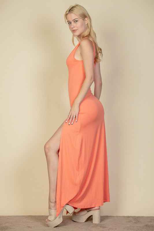 Plunge Neck Thigh Split Dress