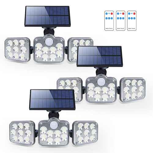 Solar Outdoor Lights 138 LED 3-Head Adjustable 360°Rotating Wide-Angle