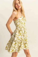 HYFVE Floral Print Halter Neck Tiered Mini Dress