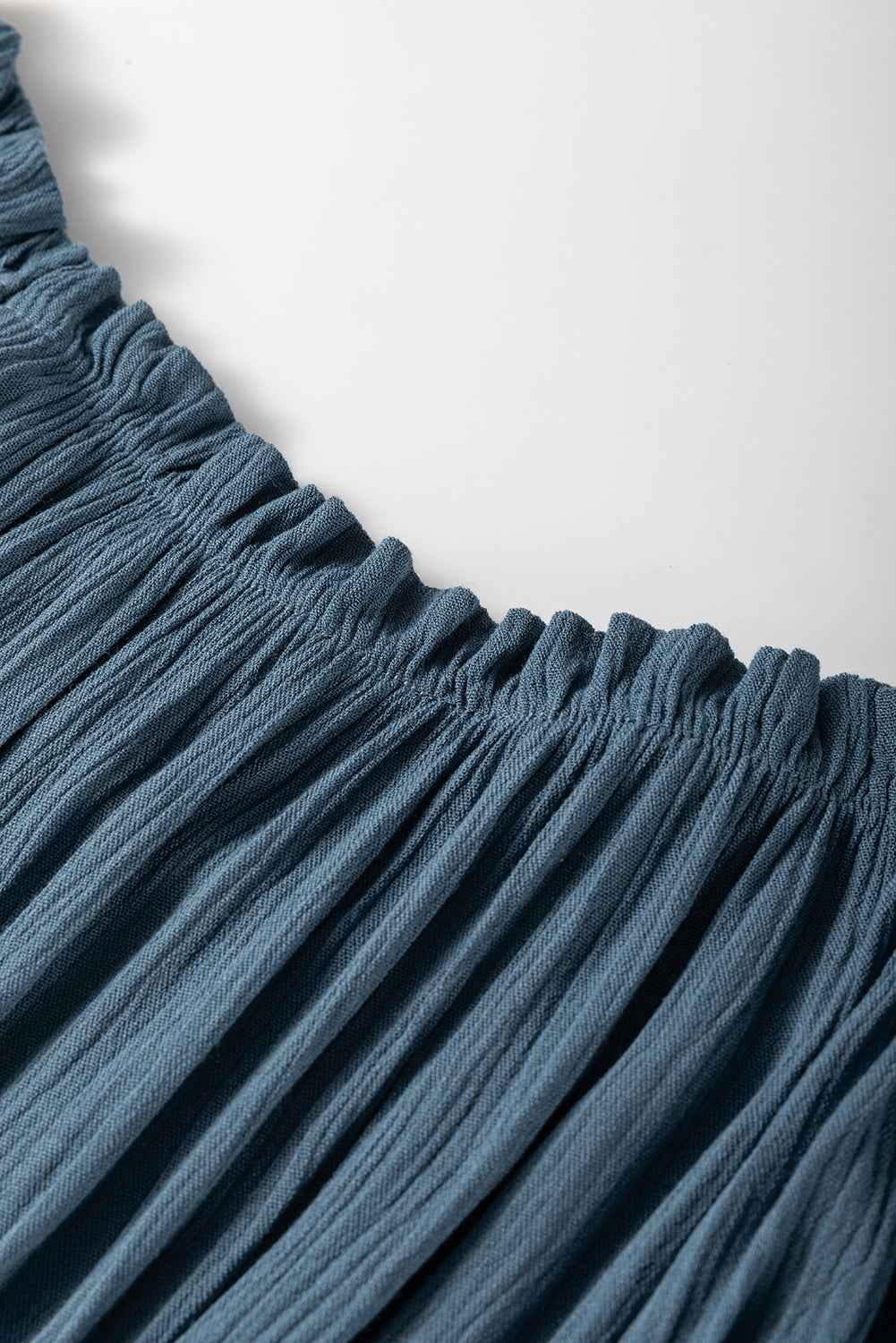 Solid Ruched Frilled Neck 3/4 Sleeve Dress