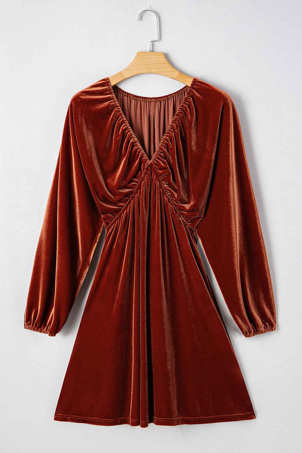 Velvet Elastic V-Neck Puff Sleeve Mini Dress