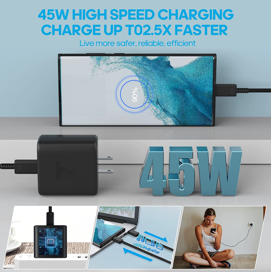 45W USB-C Super Fast Wall Charger 10FT Cable For Samsung Galaxy S20