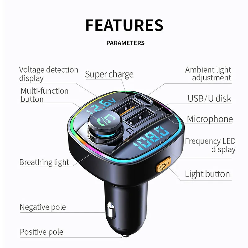 Bluetooth 5.0 Car Wireless FM Transmitter Adapter USB PD Charger AUX - Mağazam