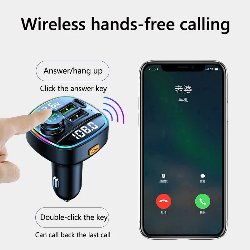 Bluetooth 5.0 Car Wireless FM Transmitter Adapter USB PD Charger AUX - Mağazam