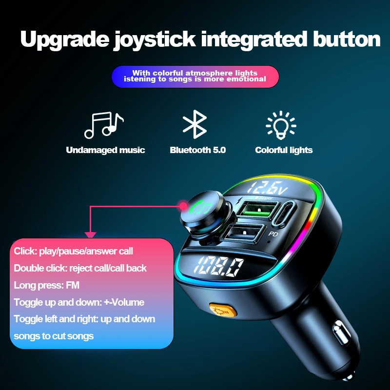 Bluetooth 5.0 Car Wireless FM Transmitter Adapter USB PD Charger AUX - Mağazam