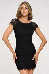 Elegant Cap Sleeve Lace Bodycon Dress with Scalloped Hem Indigo Arrowwood