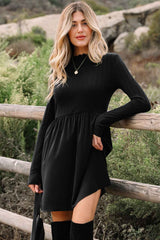 Ribbed Knit Patchwork Long Sleeve Dress