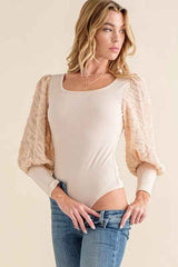 And The Why Textured Puff Sleeve Bodysuit