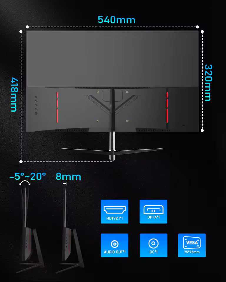 FYHXele 24 Zoll 180 Hz Gaming-Monitor 1K FHD Computer-Display 1 ms Reaktionszeit Augenpflege-Bildschirm LCD-Unterstützung HDR G-Sync VESA Mağazam