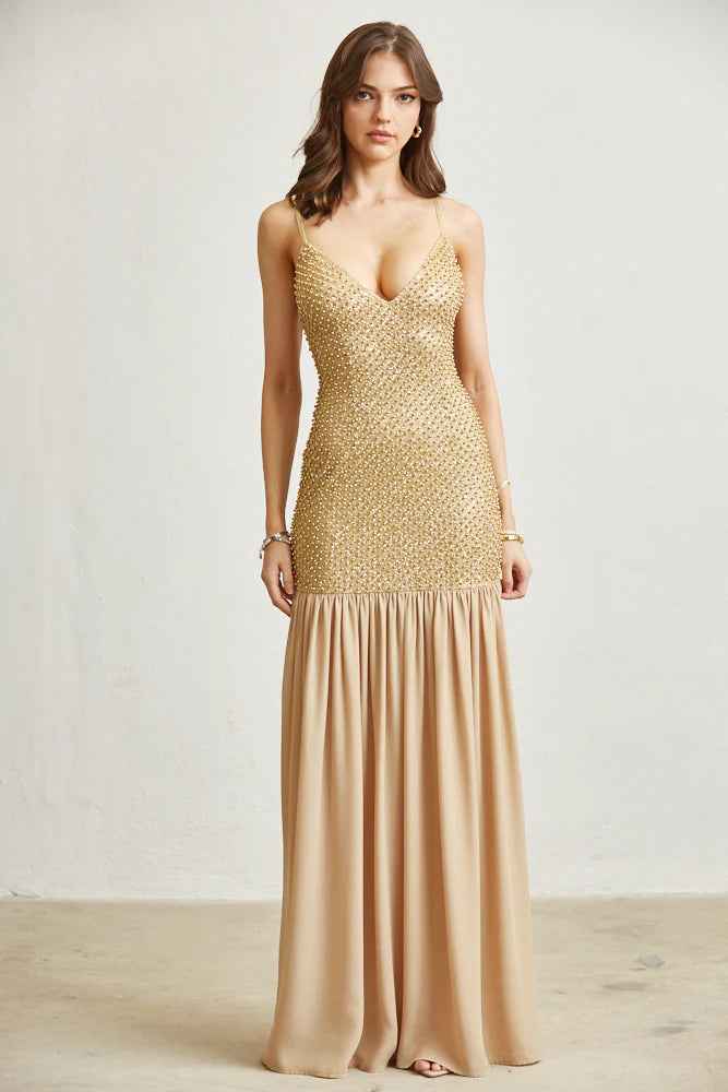 Chiffon Pearl with Glitter Maxi Dress