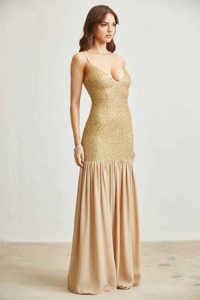 Chiffon Pearl with Glitter Maxi Dress