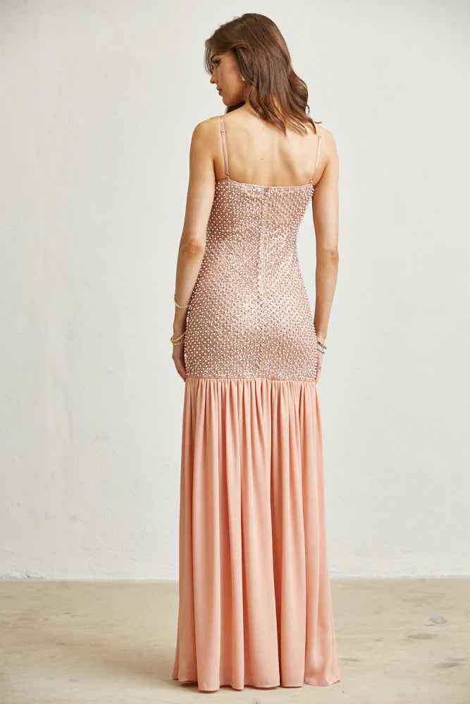 Chiffon Pearl with Glitter Maxi Dress