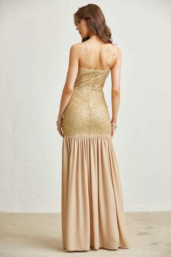 Chiffon Pearl with Glitter Maxi Dress