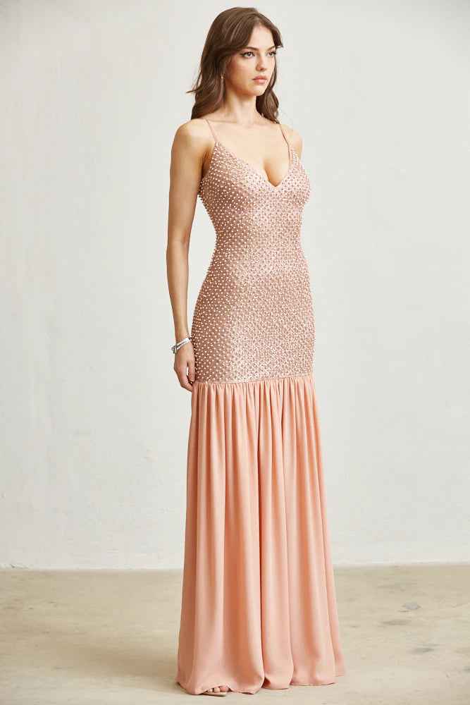 Chiffon Pearl with Glitter Maxi Dress