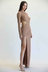 Sleek Chain-Belt Slit Dress