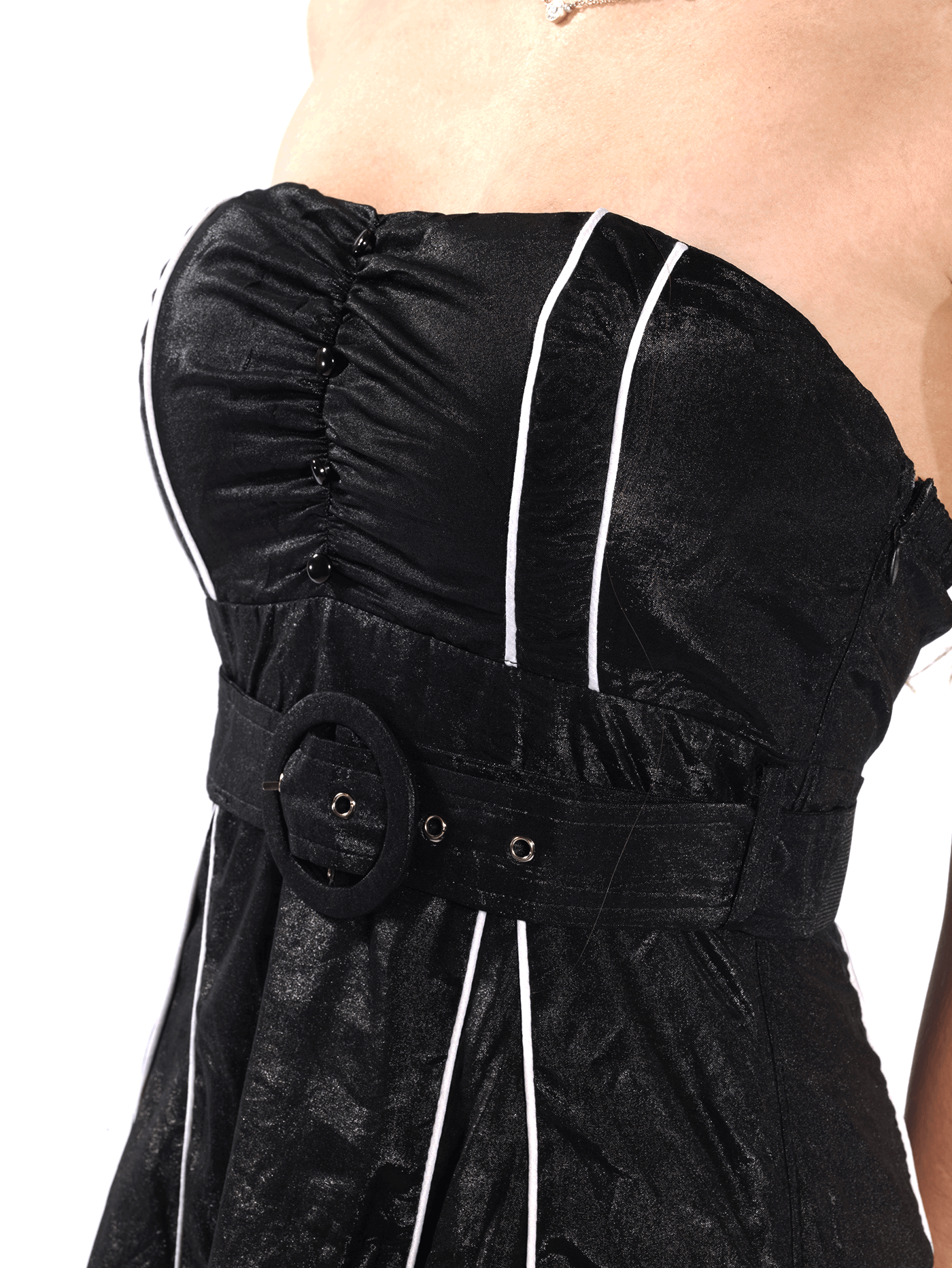 Belted Strapless Dress with Pinstripes - Mağazam