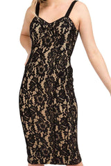 Bianca Lace Bodycon Midi Dress - Back Gold Zipper Detail
