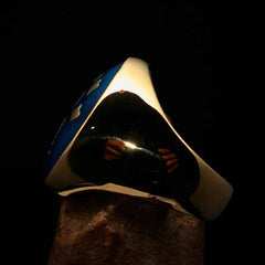 Excellent crafted oval domed Men's blue Cross Lorraine Ring - solid