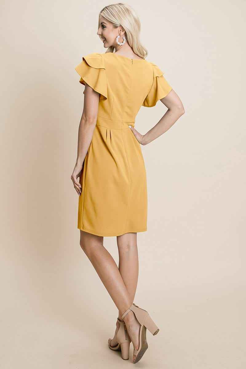 Casual Ruffle Sleeve Boat-Neck Sheath Bodycon Evening Party Cocktail