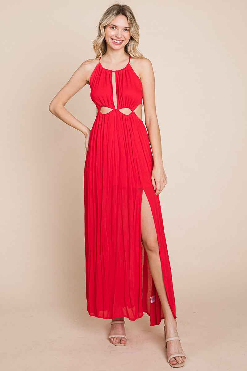 Split Front Cut Out Halter Maxi Dress