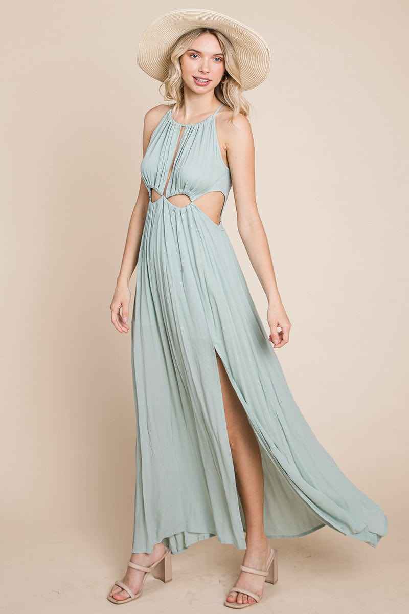 Split Front Cut Out Halter Maxi Dress