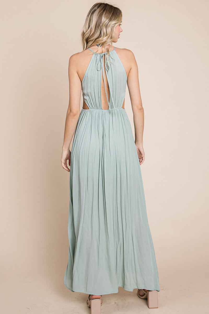 Split Front Cut Out Halter Maxi Dress