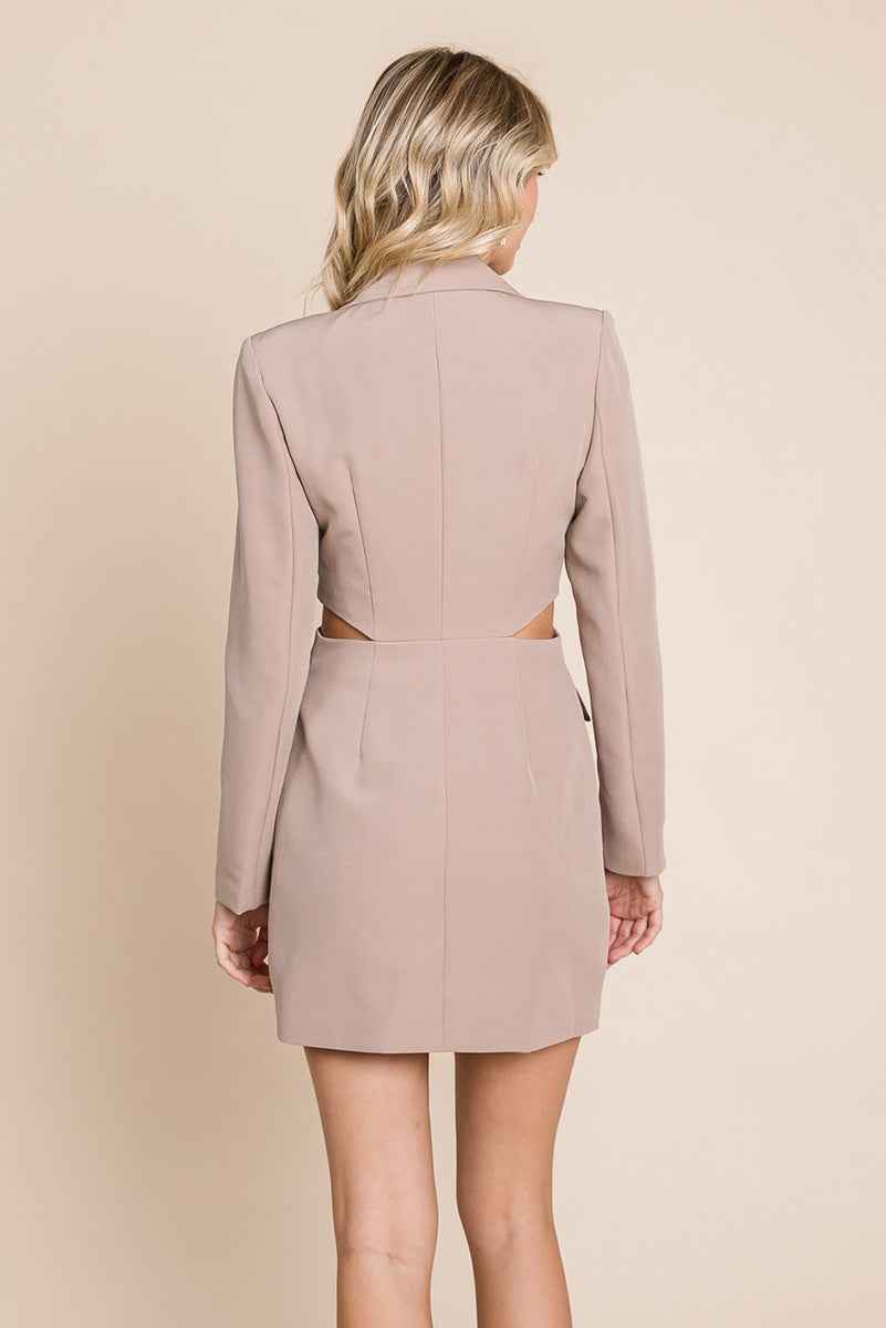 Cut Out Lapel Neck Button Up Blazer Dress