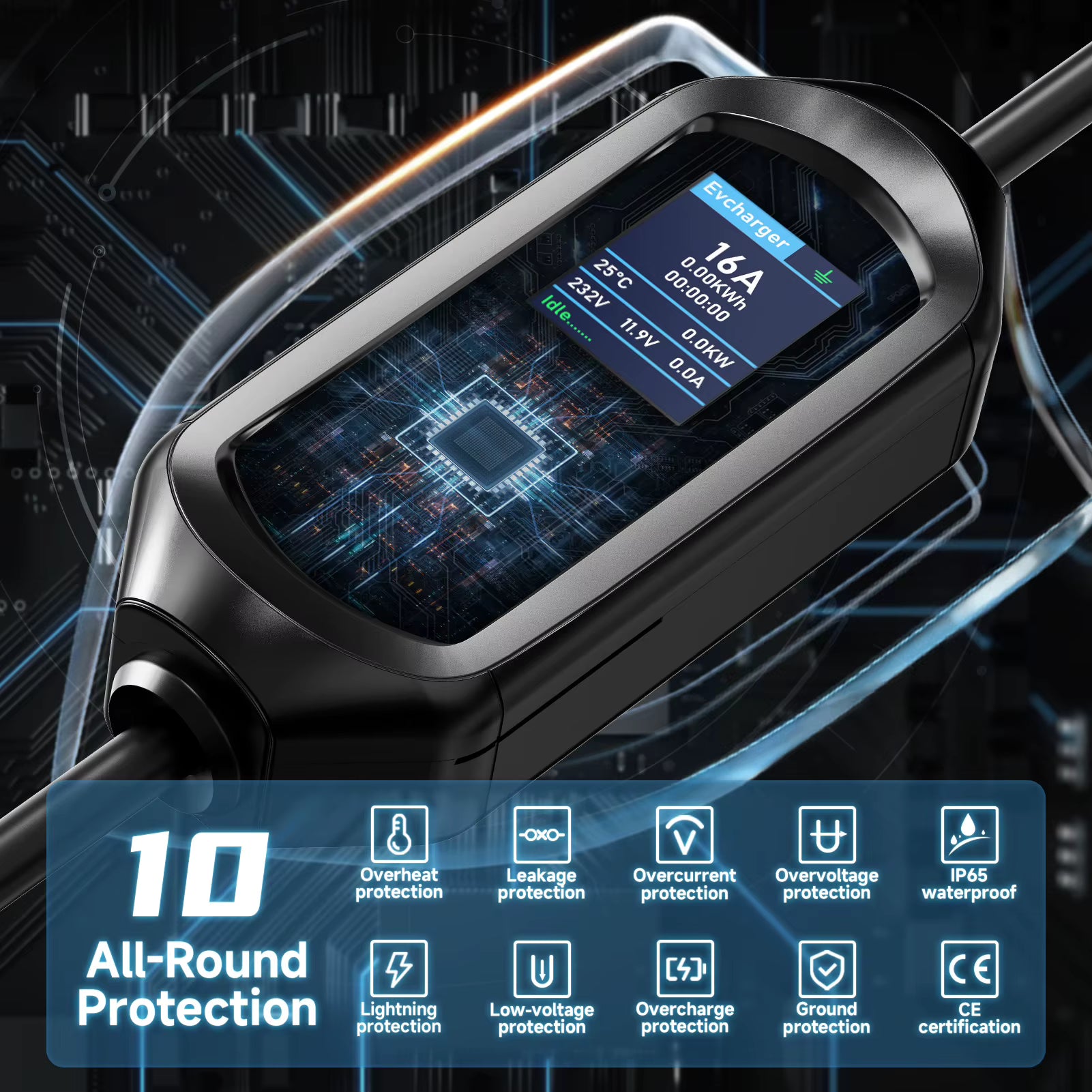 AFEEV 3,5/7 kW tragbares EV-Ladegerät Typ2 IEC62196-2 Elektroauto-Ladegerät 16 A EVSE Schnellladekabel WiFi APP Bluetooth-Steuerung Mağazam